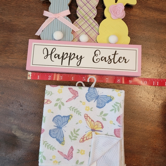 Easter Decoration & Kitchen Dishcloth Set Spring Bunny Butterfly Herbs Pastels - Picture 3 of 7